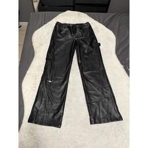 New Ci Sono Women's Black Faux Leather Cargo Carpenter Pants Size XL NWT